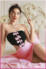 Görseli galeri görüntüleyiciye yükle, Saten Kurdeleli Mini Elbise Seti - Pembe