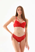 Görseli galeri görüntüleyiciye yükle, Strappy Detaylı Yüksek Bel Takım - Kırmızı