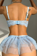 Görseli galeri görüntüleyiciye yükle, Gökyüzü Mavisi Dantel Tül Lingerie Seti
