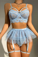 Görseli galeri görüntüleyiciye yükle, Gökyüzü Mavisi Dantel Tül Lingerie Seti
