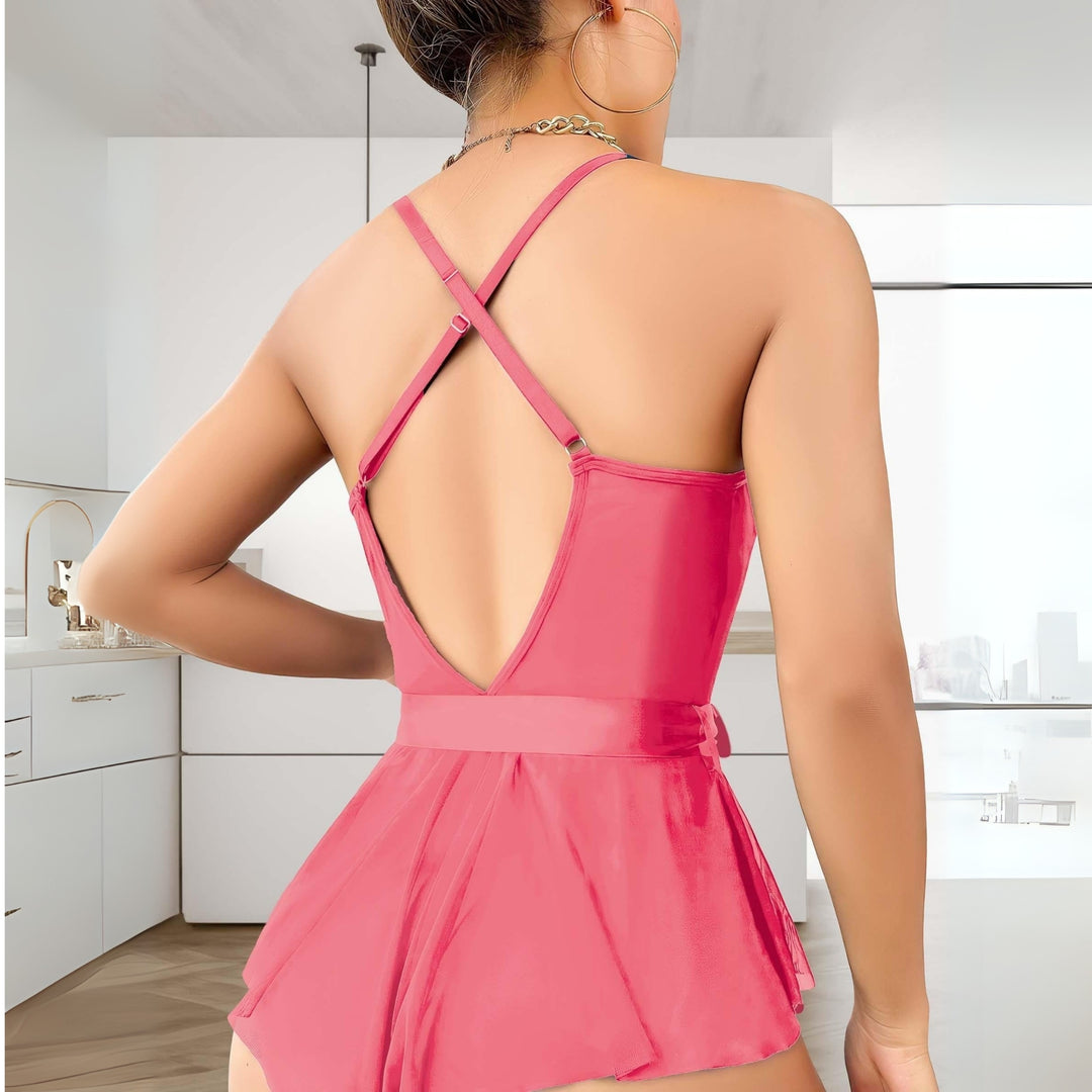 Transparan Mini Gecelik - Pembe