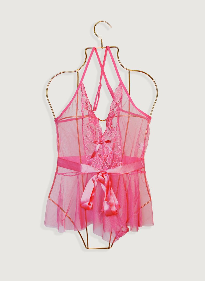 Transparan Mini Gecelik - Pembe